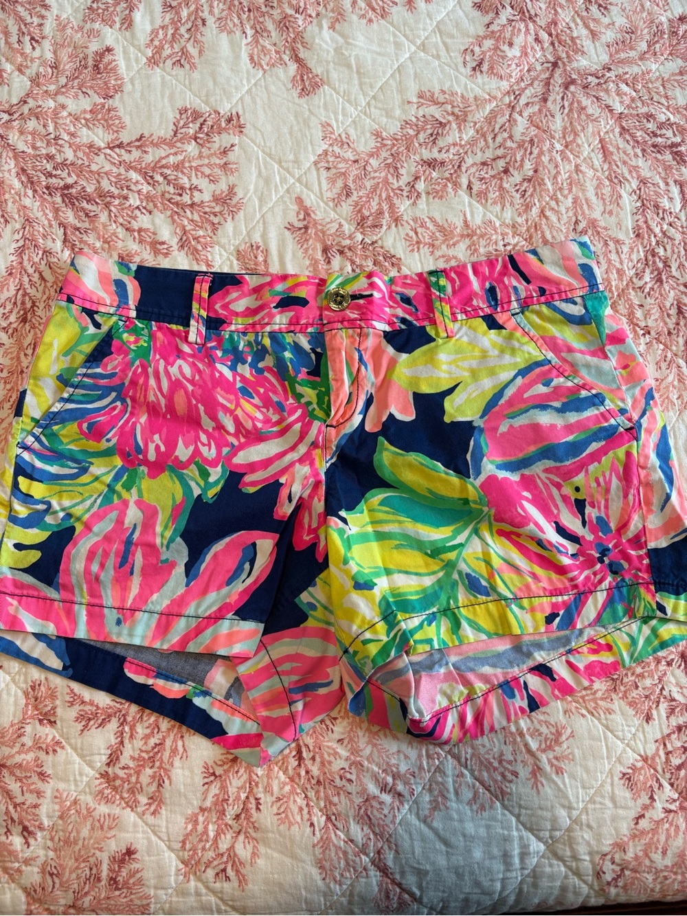 Lilly Pulitzer Floral Cotton Shorts in Pink, Navy & Lime